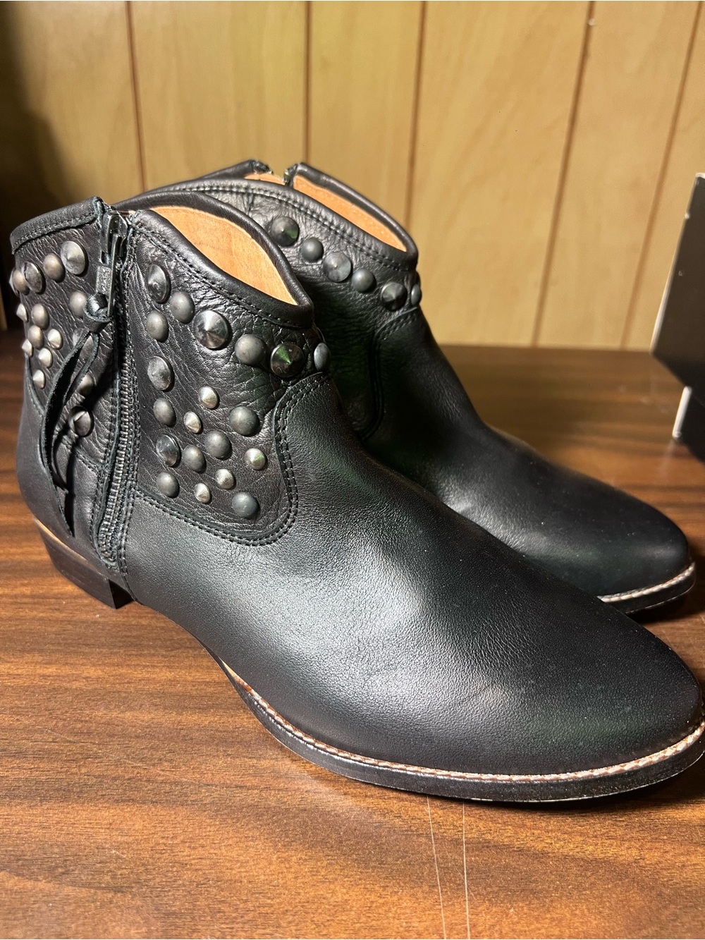 Women's Black Studded Ankle Booties - Classic Side-Zip - Picture 2 of 7
